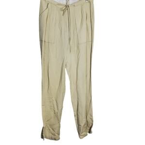 Vintage Linen Pants Womens Size 14 Beige Lagenlook Wide Leg Minimalist Resort